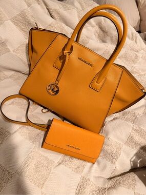 Michael Kors Mustard Yellow Leather Tote with Matching Wallet